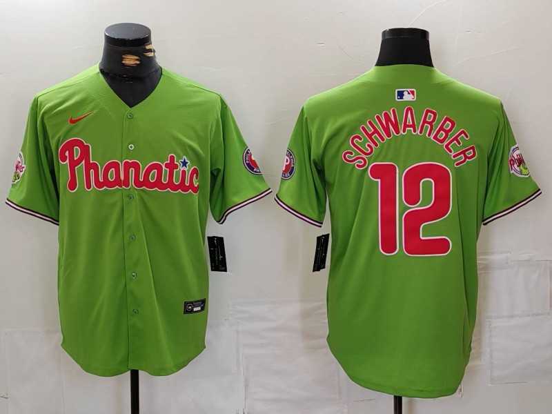 Mens Philadelphia Phillies #12 Kyle Schwarber Green With Patch Stitched Cool Base Nike Jersey->philadelphia phillies->MLB Jersey